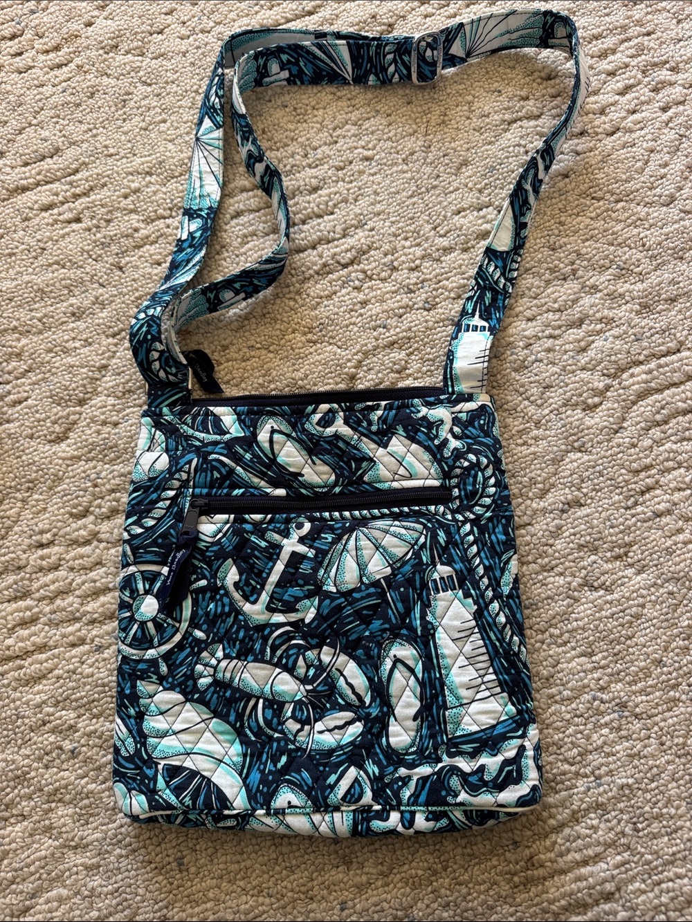 Vera Bradley Navy, Teal and White Nautical Quilted Crossbody
